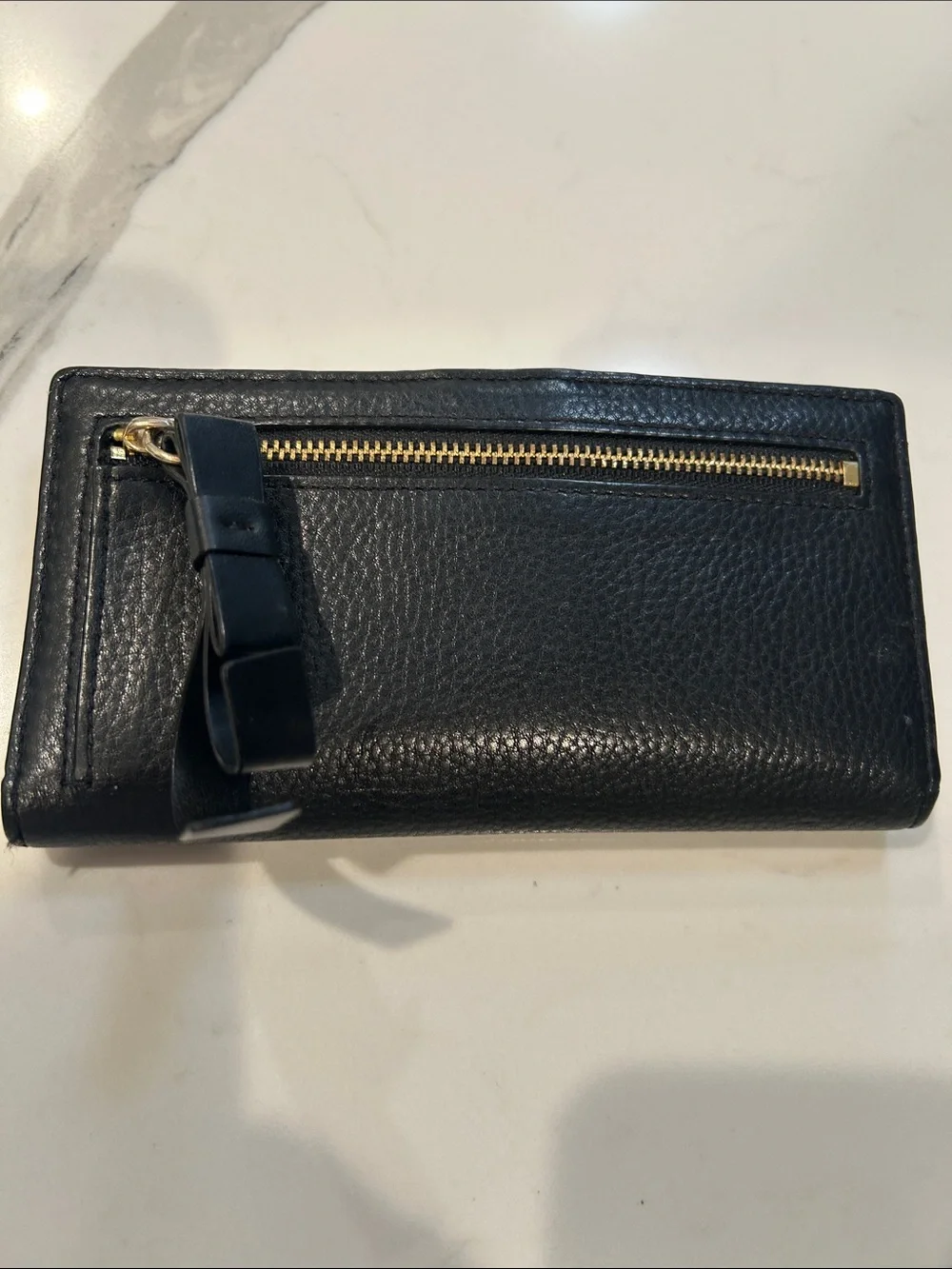 Kate Spade Black Pebbled Leather Continental Wallet with Gold Spade Logo